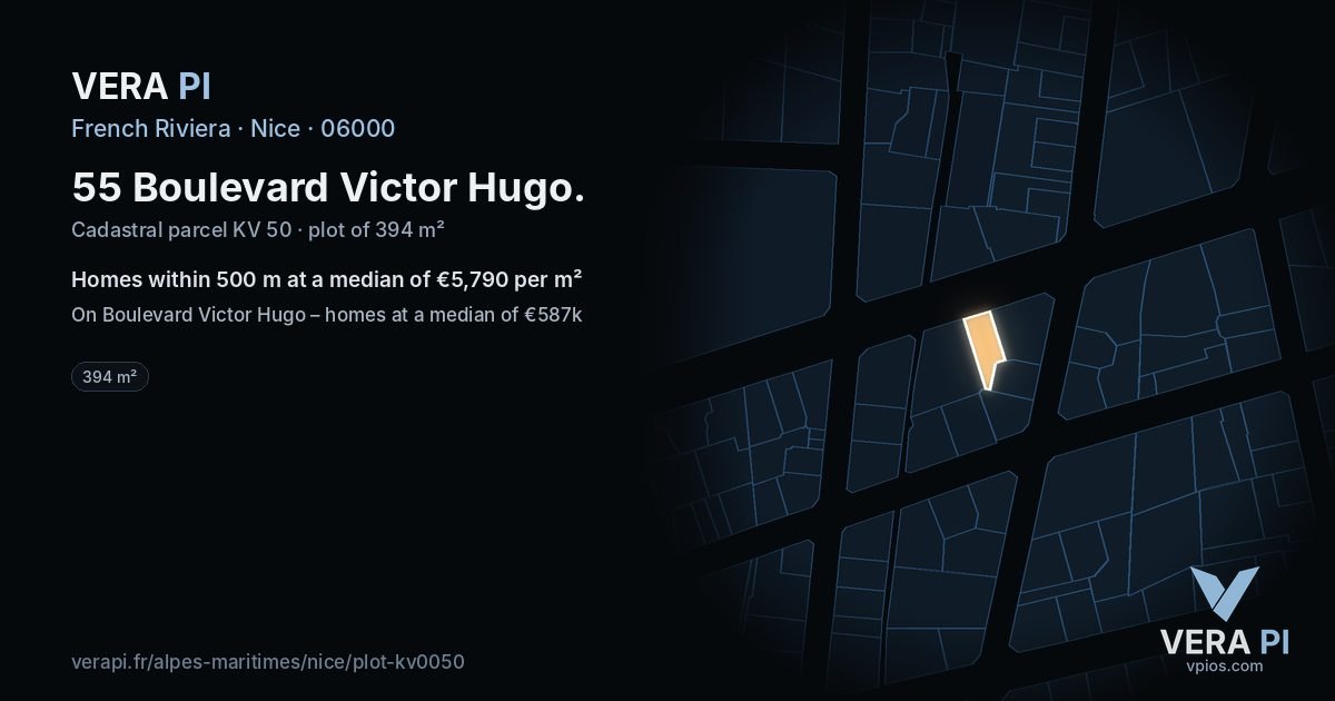 55 Boulevard Victor Hugo, Nice at night – the plot lit, the parcels around coloured by the prices near them