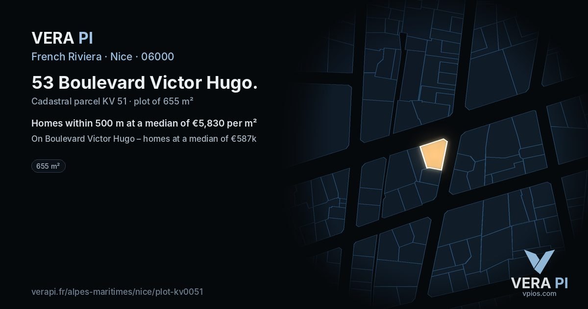 53 Boulevard Victor Hugo, Nice at night – the plot lit, the parcels around coloured by the prices near them