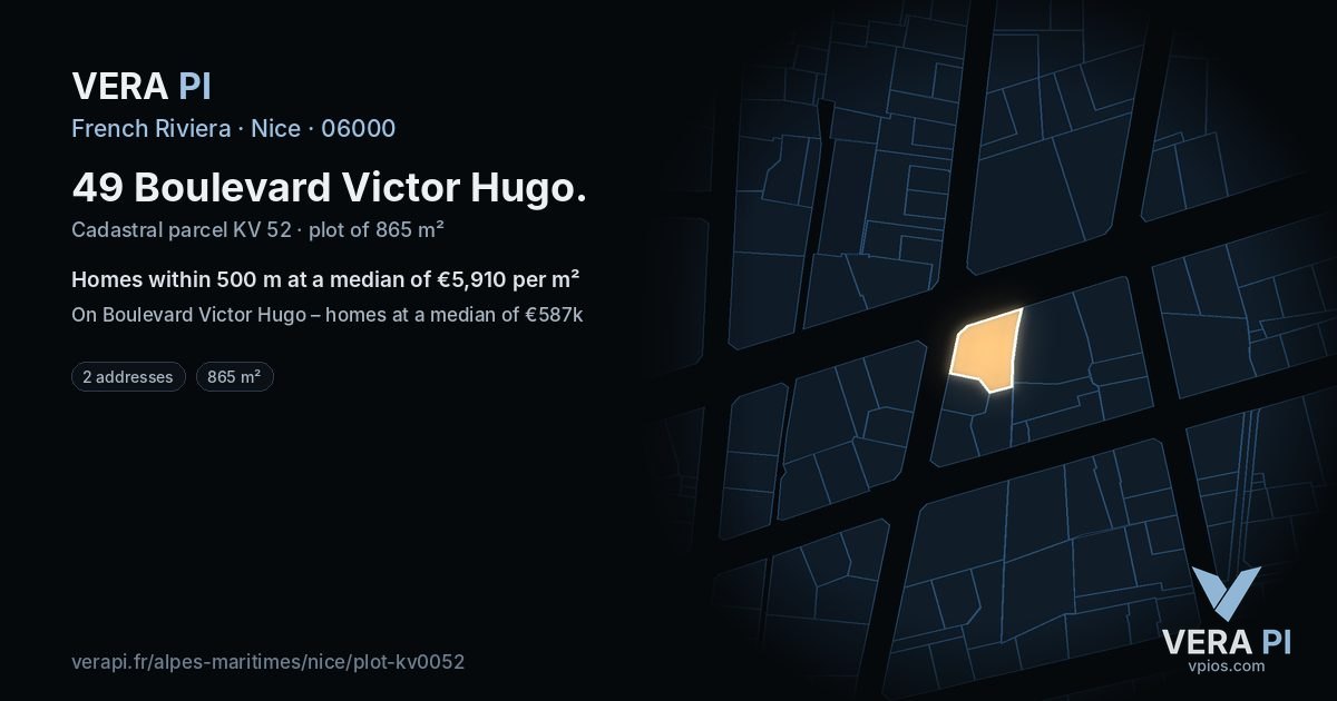 49 Boulevard Victor Hugo, Nice at night – the plot lit, the parcels around coloured by the prices near them
