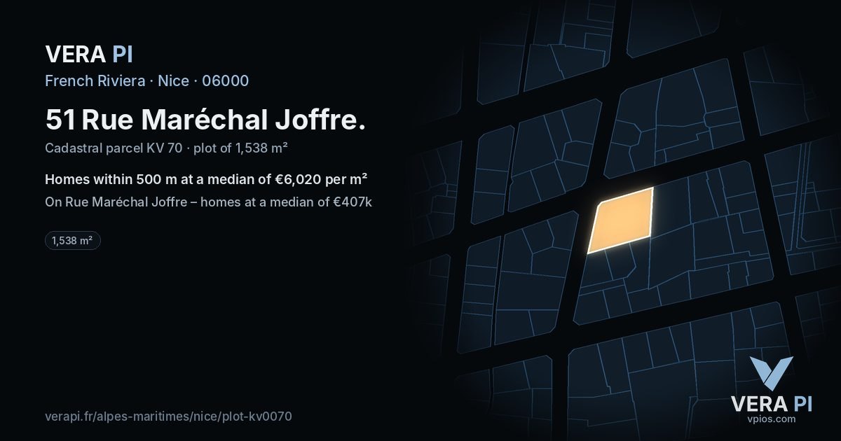 51 Rue Maréchal Joffre, Nice at night – the plot lit, the parcels around coloured by the prices near them