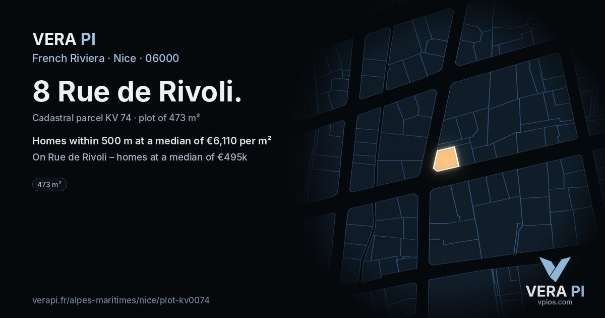 8 Rue de Rivoli, Nice at night – the plot lit, the parcels around coloured by the prices near them