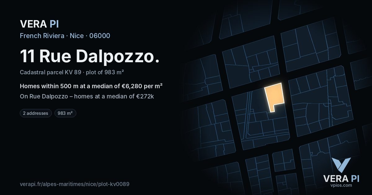 11 Rue Dalpozzo, Nice at night – the plot lit, the parcels around coloured by the prices near them