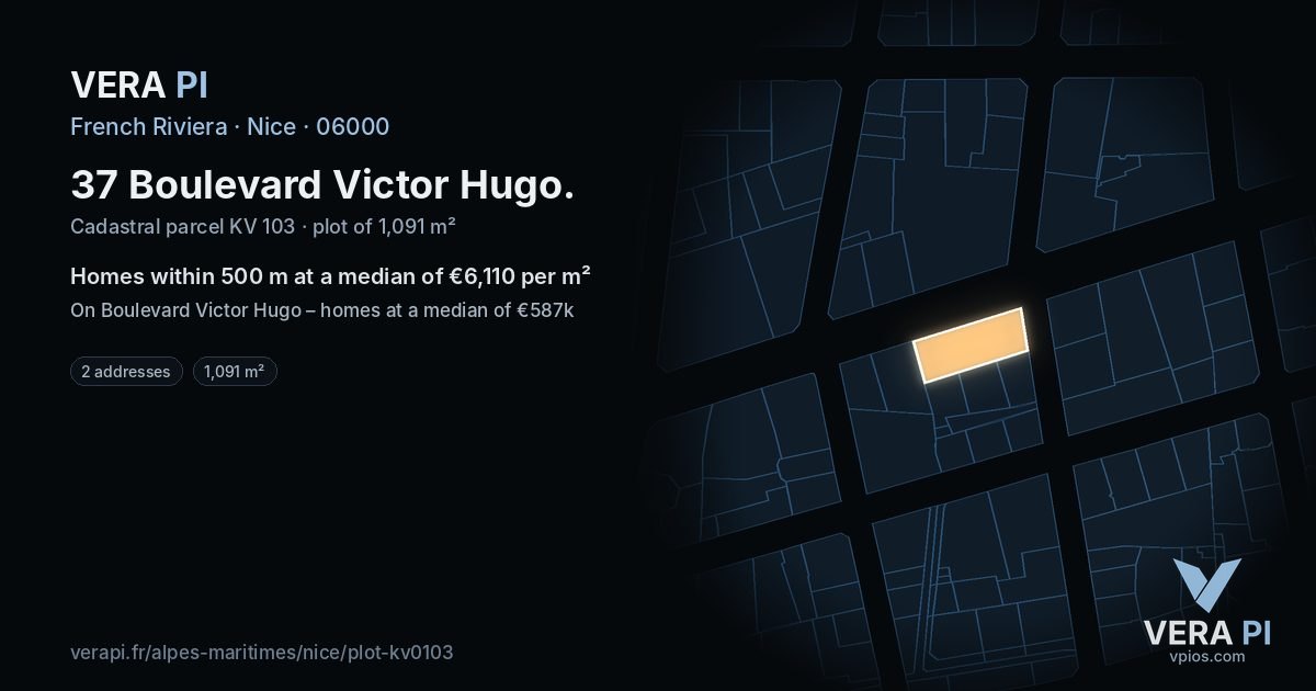 37 Boulevard Victor Hugo, Nice at night – the plot lit, the parcels around coloured by the prices near them