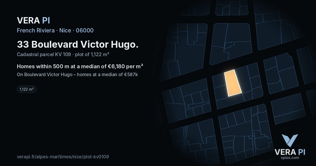 33 Boulevard Victor Hugo, Nice at night – the plot lit, the parcels around coloured by the prices near them