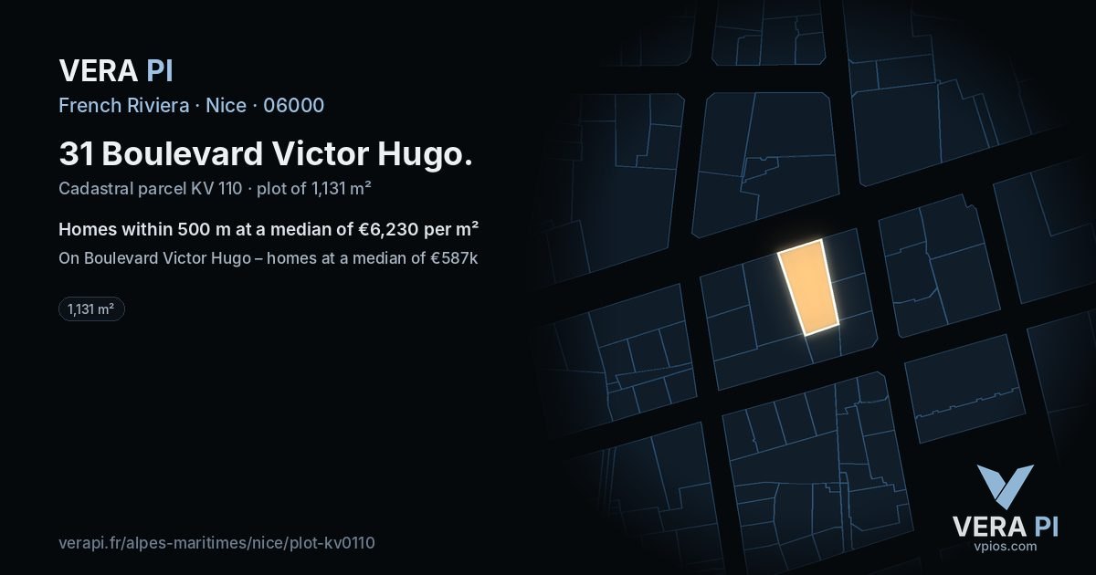 31 Boulevard Victor Hugo, Nice at night – the plot lit, the parcels around coloured by the prices near them