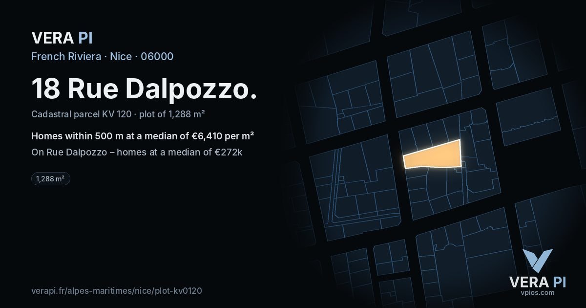 18 Rue Dalpozzo, Nice at night – the plot lit, the parcels around coloured by the prices near them