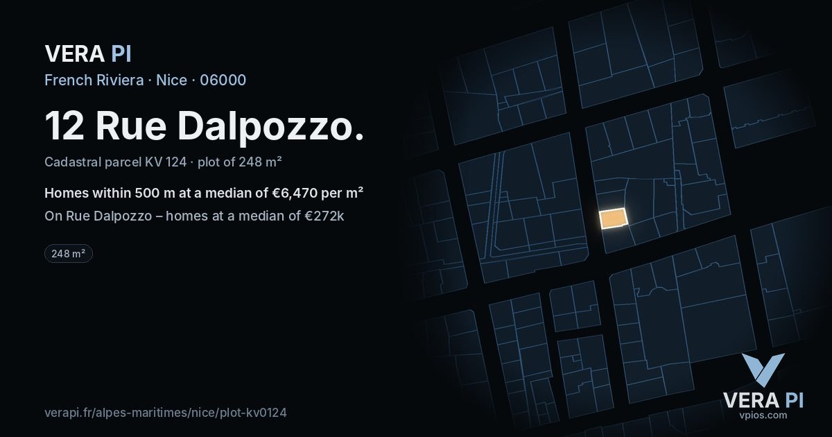 12 Rue Dalpozzo, Nice at night – the plot lit, the parcels around coloured by the prices near them