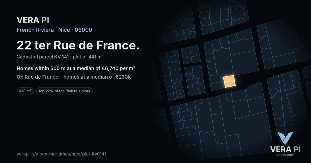 22 ter Rue de France, Nice at night – the plot lit, the parcels around coloured by the prices near them