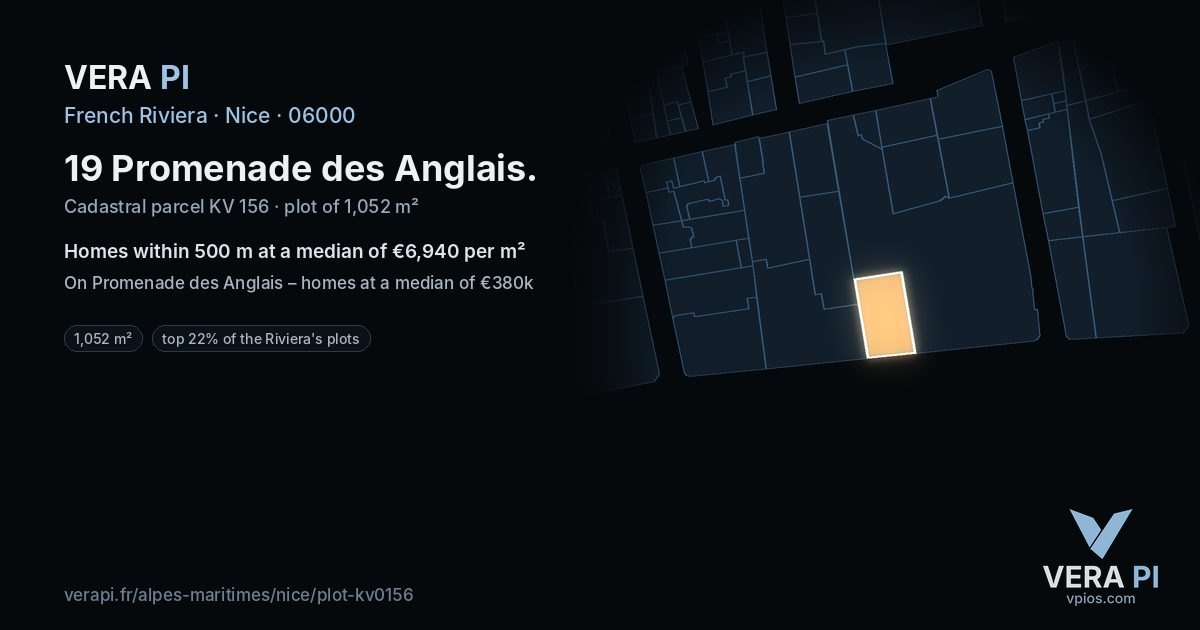 19 Promenade des Anglais, Nice at night – the plot lit, the parcels around coloured by the prices near them