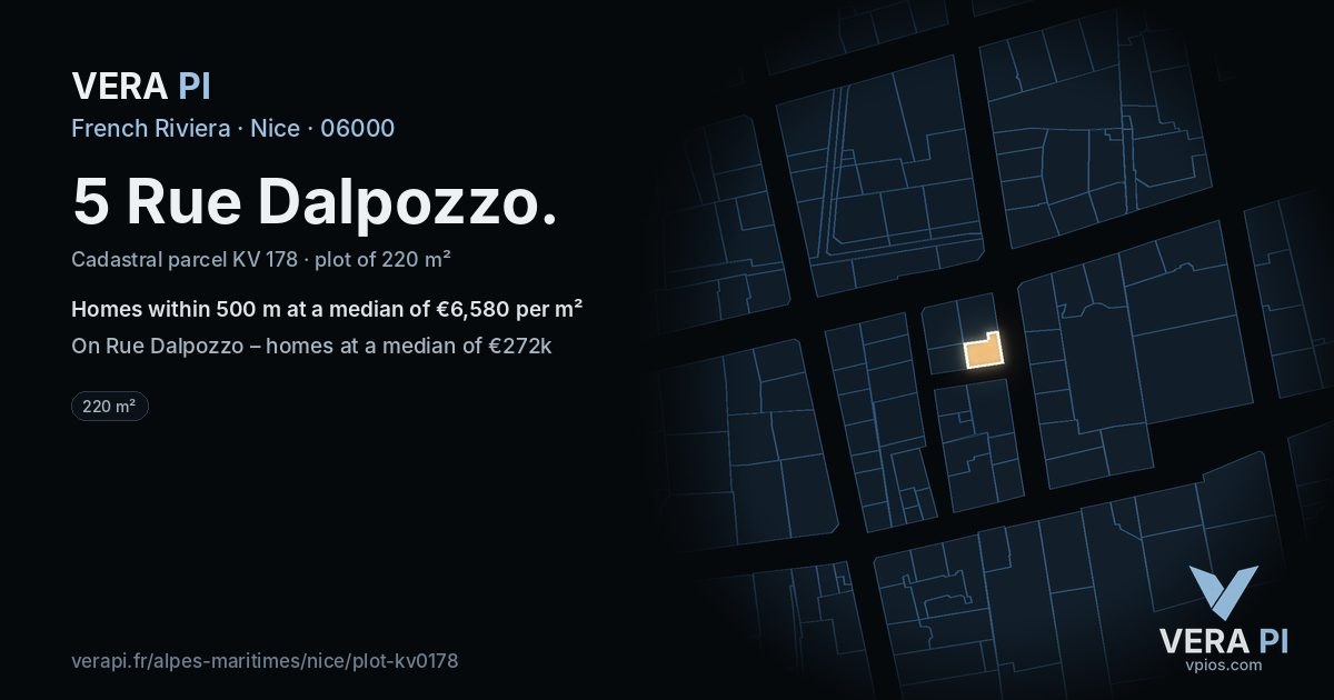 5 Rue Dalpozzo, Nice at night – the plot lit, the parcels around coloured by the prices near them