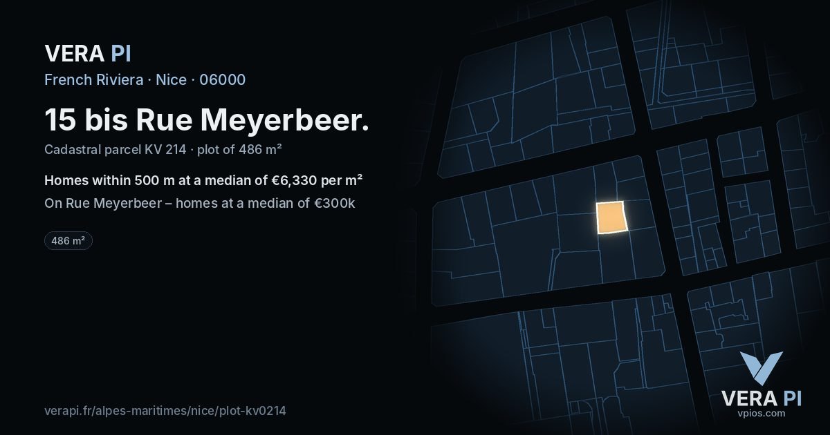 15 bis Rue Meyerbeer, Nice at night – the plot lit, the parcels around coloured by the prices near them