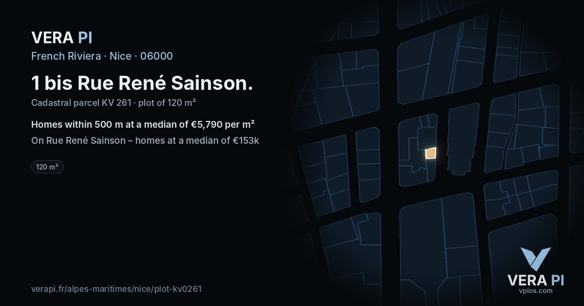 1 bis Rue René Sainson, Nice at night – the plot lit, the parcels around coloured by the prices near them