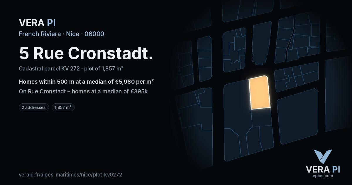 5 Rue Cronstadt, Nice at night – the plot lit, the parcels around coloured by the prices near them