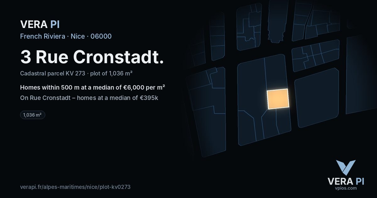 3 Rue Cronstadt, Nice at night – the plot lit, the parcels around coloured by the prices near them