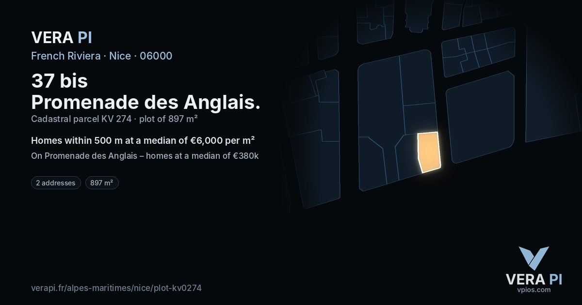 37 bis Promenade des Anglais, Nice at night – the plot lit, the parcels around coloured by the prices near them