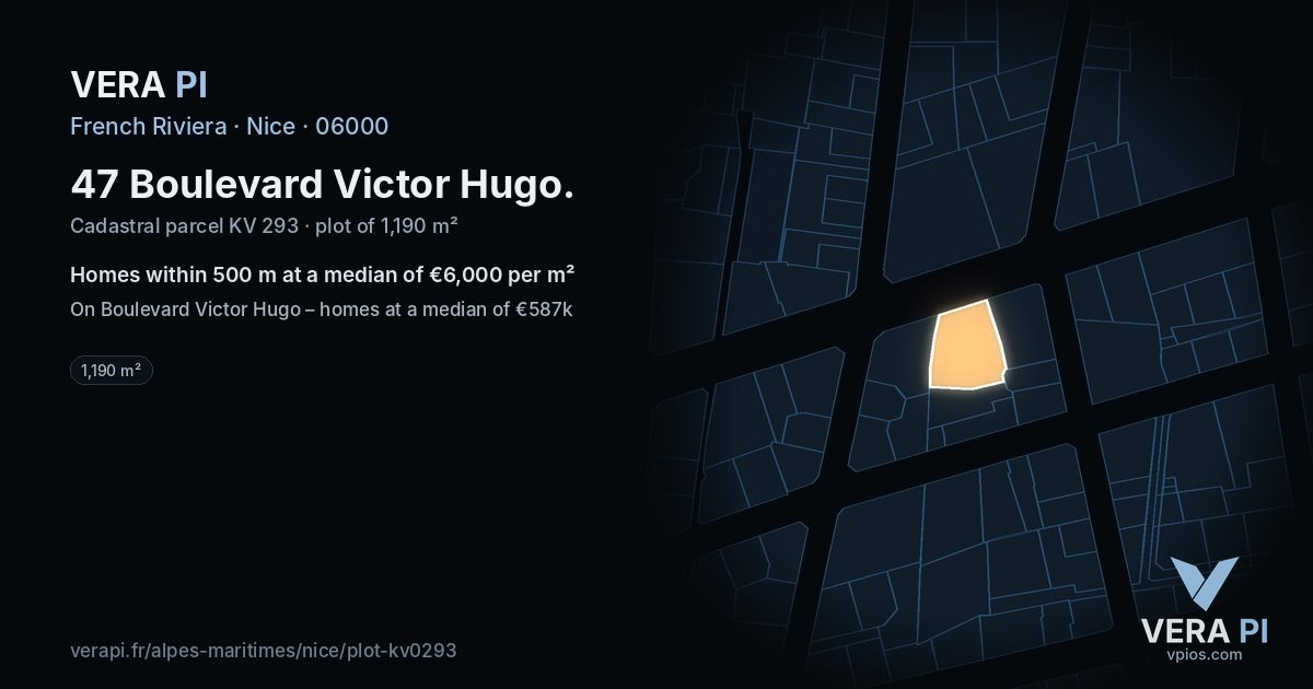 47 Boulevard Victor Hugo, Nice at night – the plot lit, the parcels around coloured by the prices near them