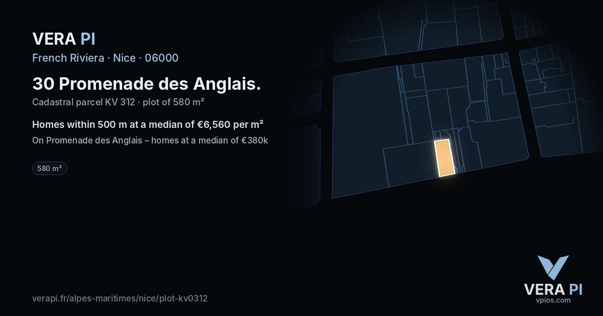 30 Promenade des Anglais, Nice at night – the plot lit, the parcels around coloured by the prices near them