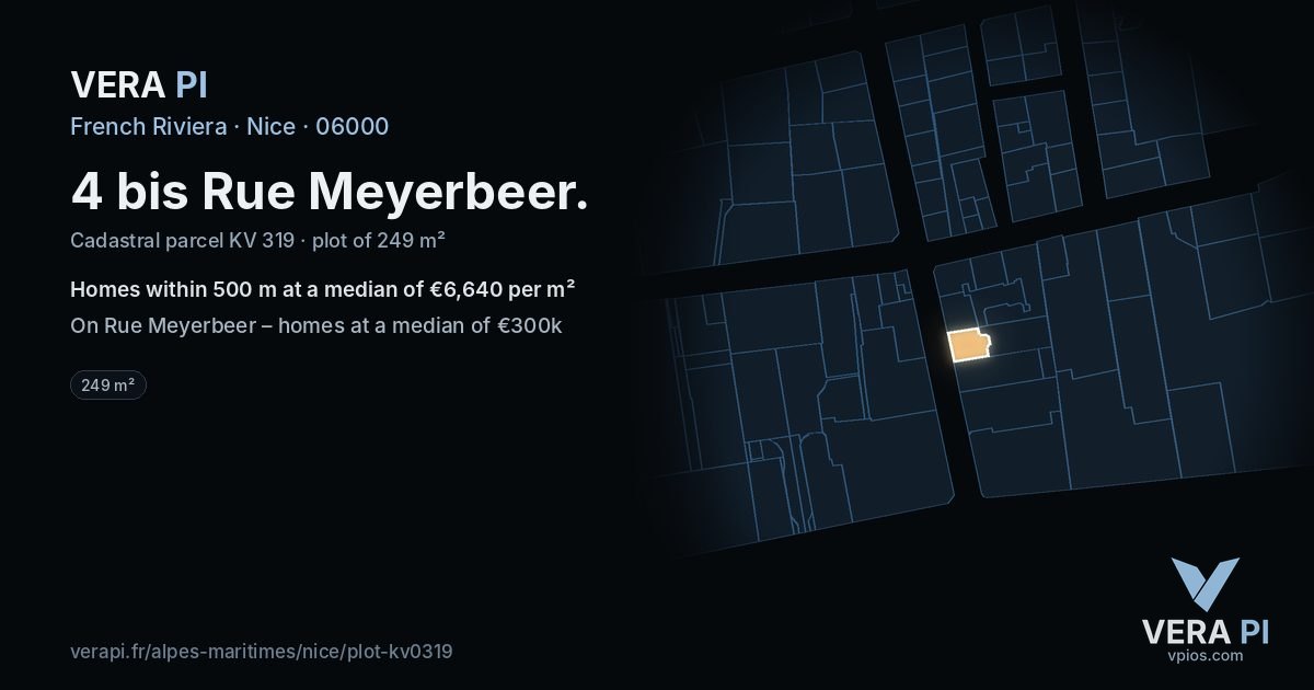 4 bis Rue Meyerbeer, Nice at night – the plot lit, the parcels around coloured by the prices near them