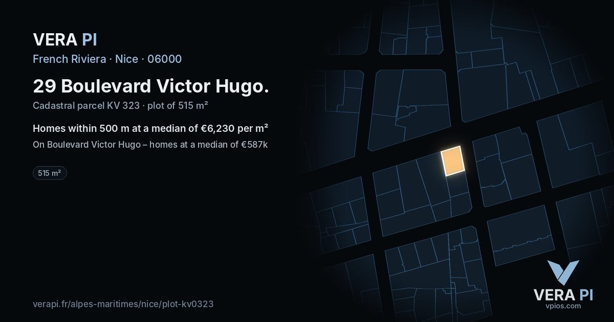 29 Boulevard Victor Hugo, Nice at night – the plot lit, the parcels around coloured by the prices near them