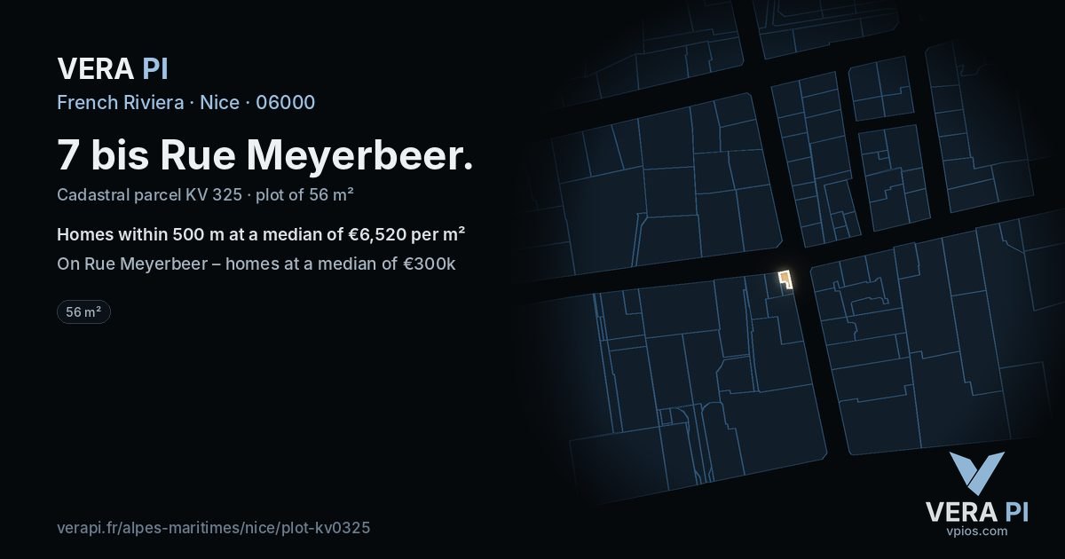 7 bis Rue Meyerbeer, Nice at night – the plot lit, the parcels around coloured by the prices near them
