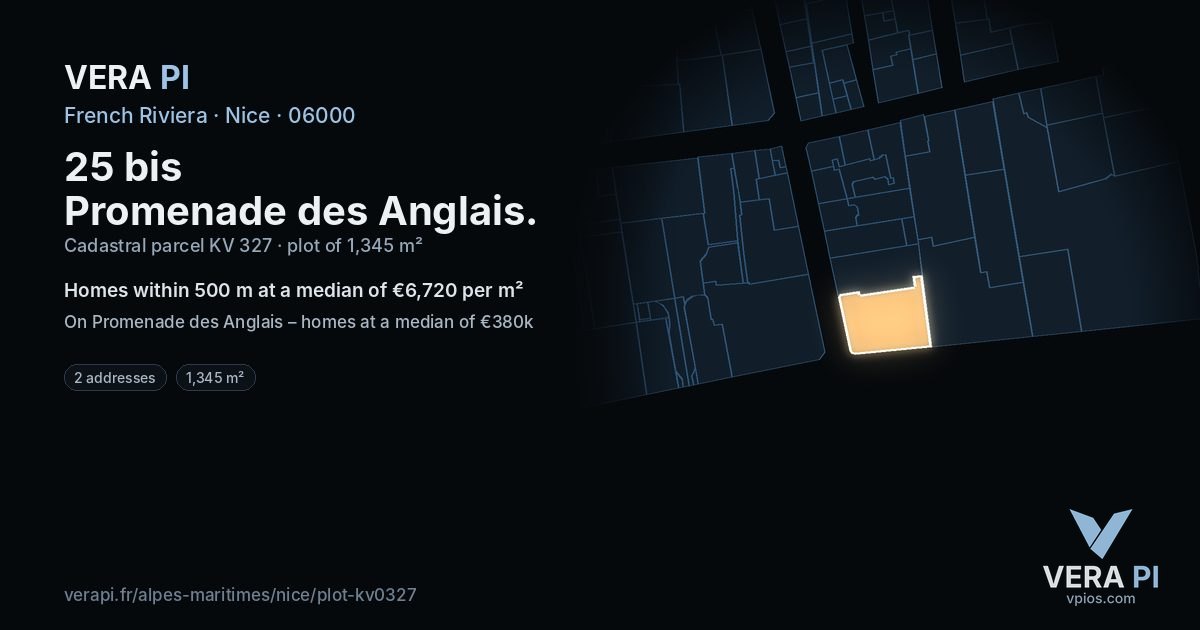 25 bis Promenade des Anglais, Nice at night – the plot lit, the parcels around coloured by the prices near them