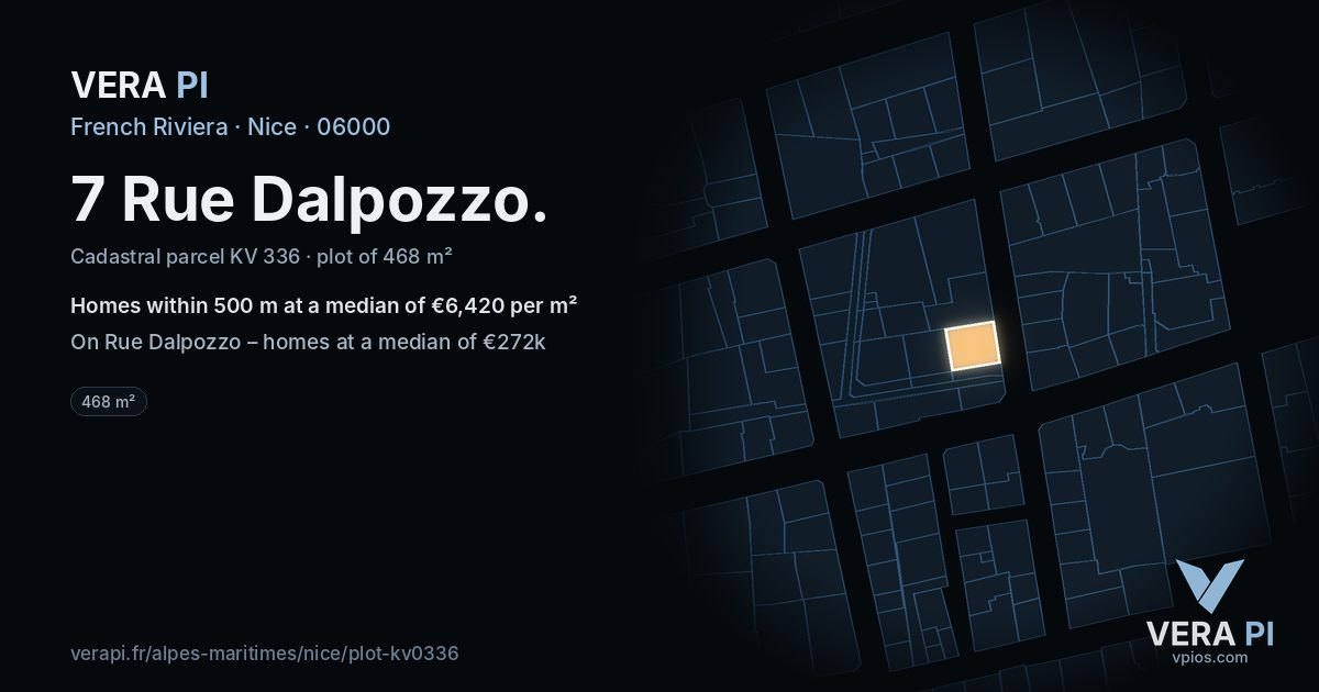 7 Rue Dalpozzo, Nice at night – the plot lit, the parcels around coloured by the prices near them