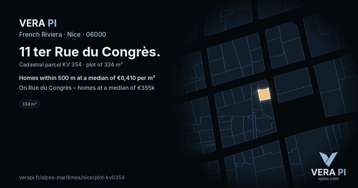 11 ter Rue du Congrès, Nice at night – the plot lit, the parcels around coloured by the prices near them