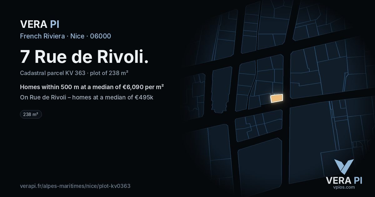 7 Rue de Rivoli, Nice at night – the plot lit, the parcels around coloured by the prices near them