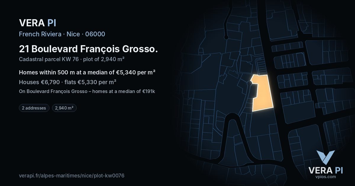 21 Boulevard François Grosso, Nice at night – the plot lit, the parcels around coloured by the prices near them