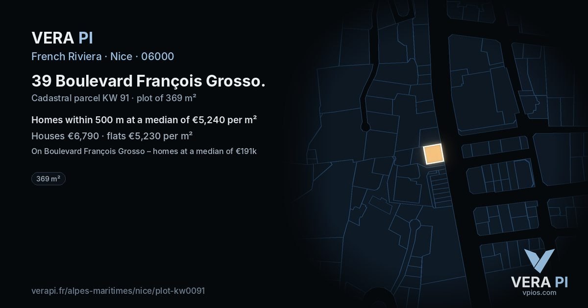 39 Boulevard François Grosso, Nice at night – the plot lit, the parcels around coloured by the prices near them