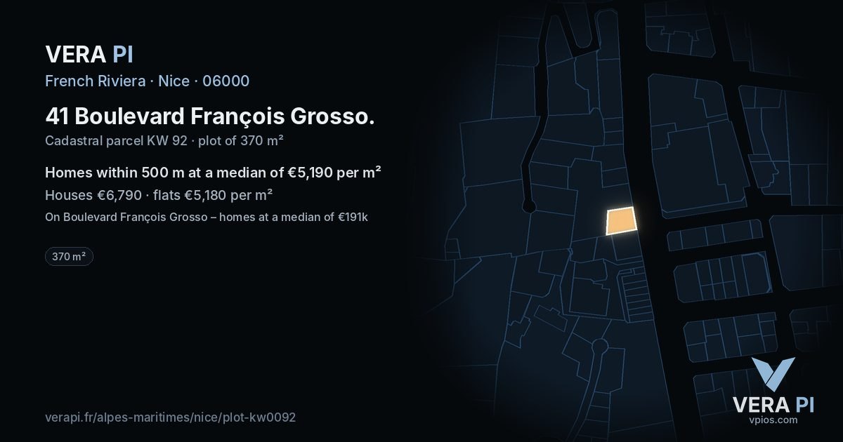 41 Boulevard François Grosso, Nice at night – the plot lit, the parcels around coloured by the prices near them