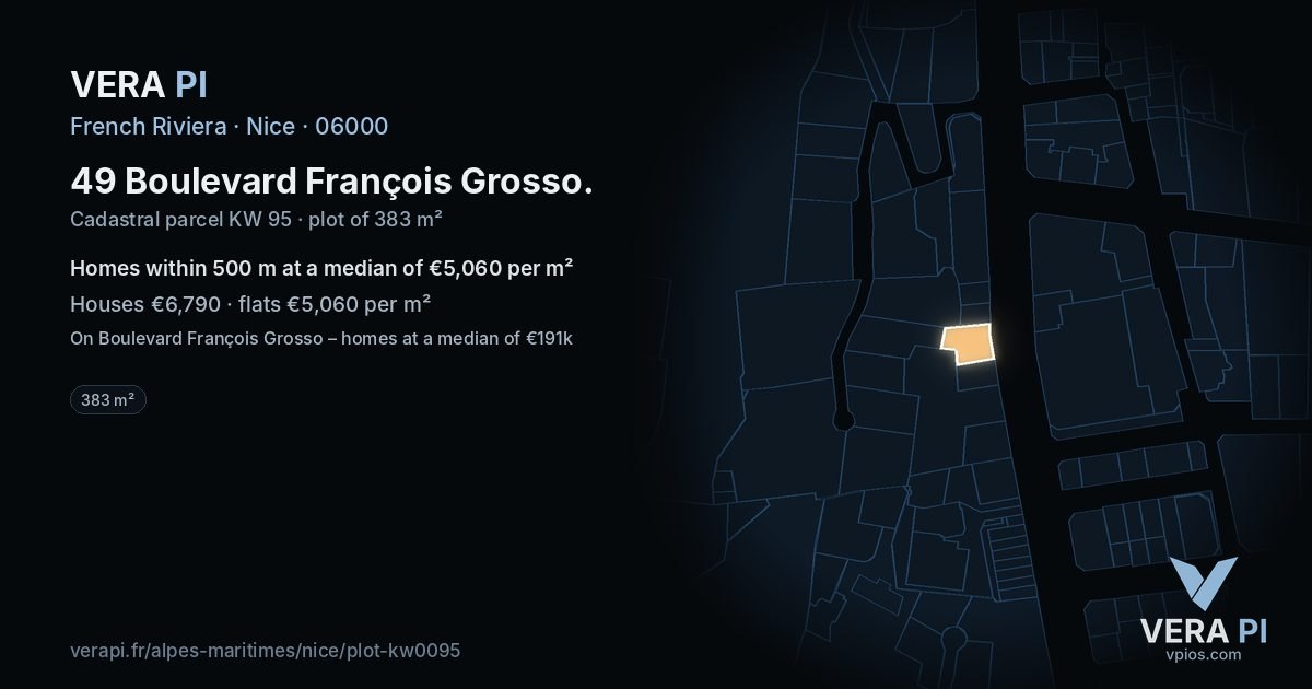 49 Boulevard François Grosso, Nice at night – the plot lit, the parcels around coloured by the prices near them