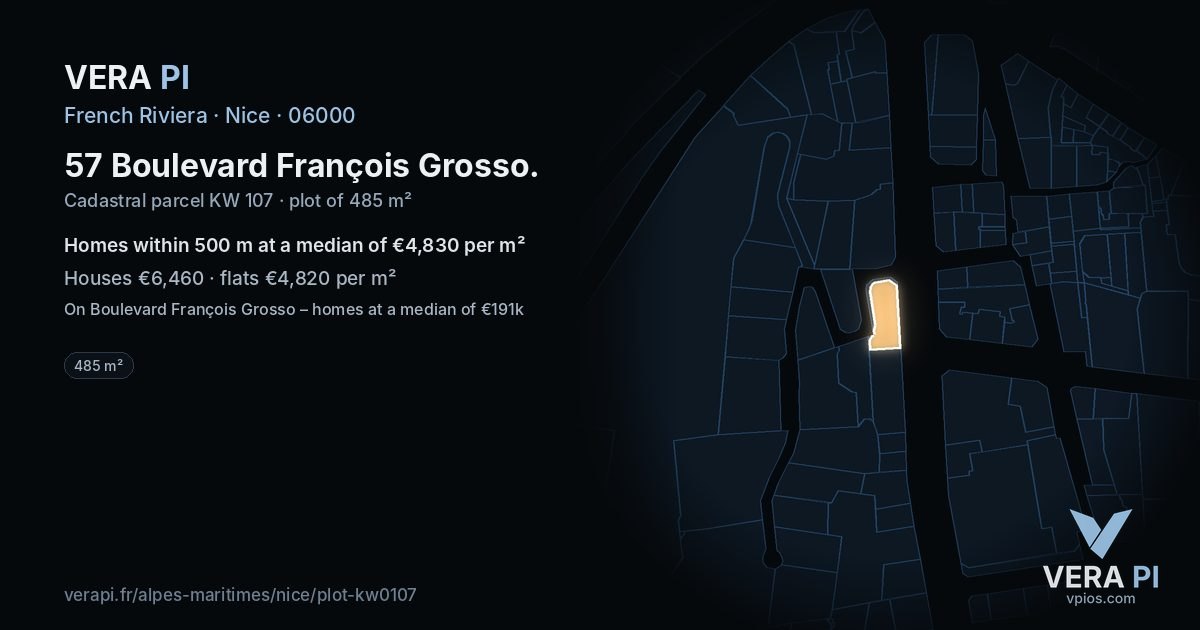 57 Boulevard François Grosso, Nice at night – the plot lit, the parcels around coloured by the prices near them