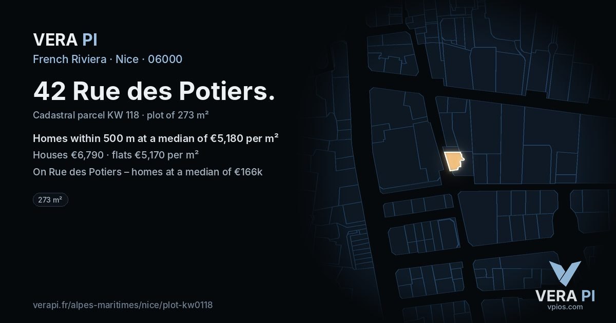 42 Rue des Potiers, Nice at night – the plot lit, the parcels around coloured by the prices near them