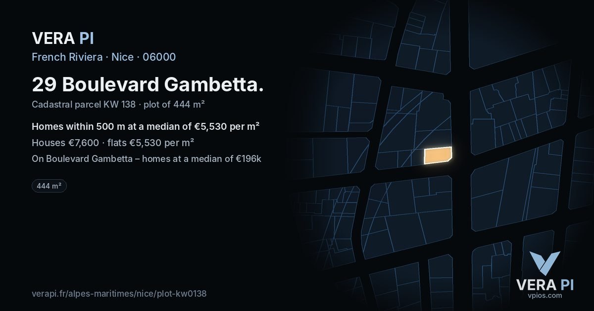 29 Boulevard Gambetta, Nice at night – the plot lit, the parcels around coloured by the prices near them