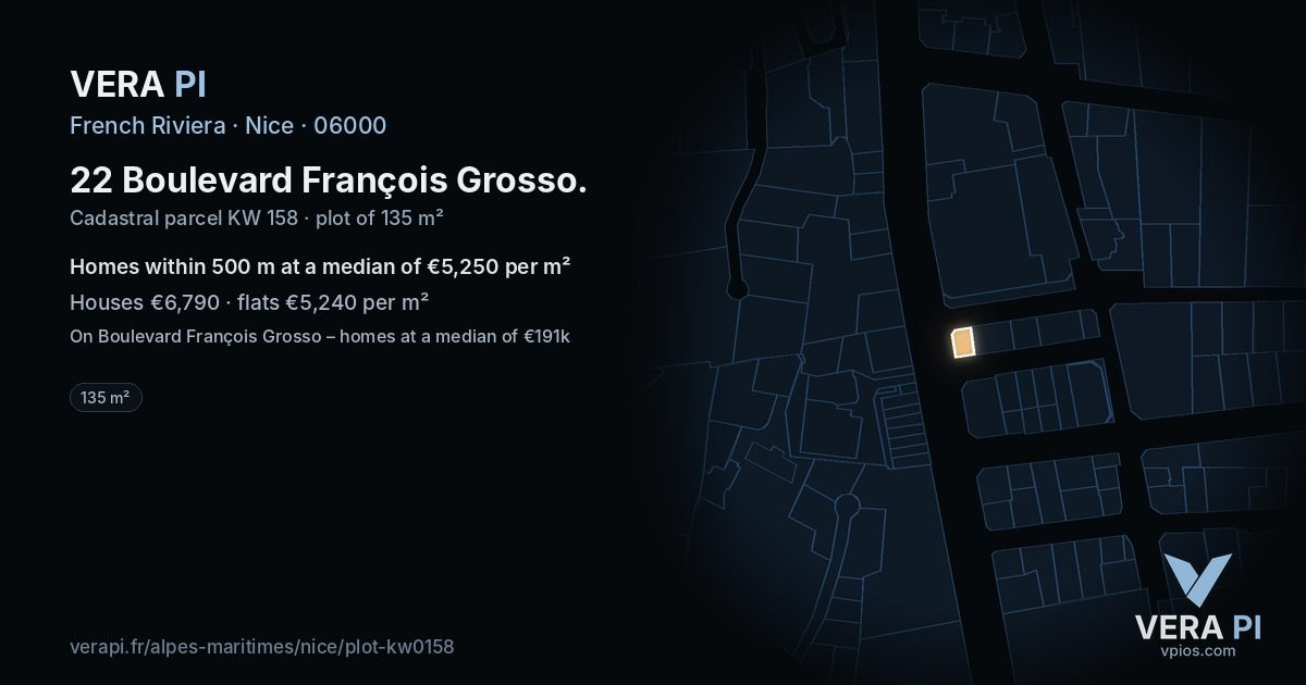 22 Boulevard François Grosso, Nice at night – the plot lit, the parcels around coloured by the prices near them