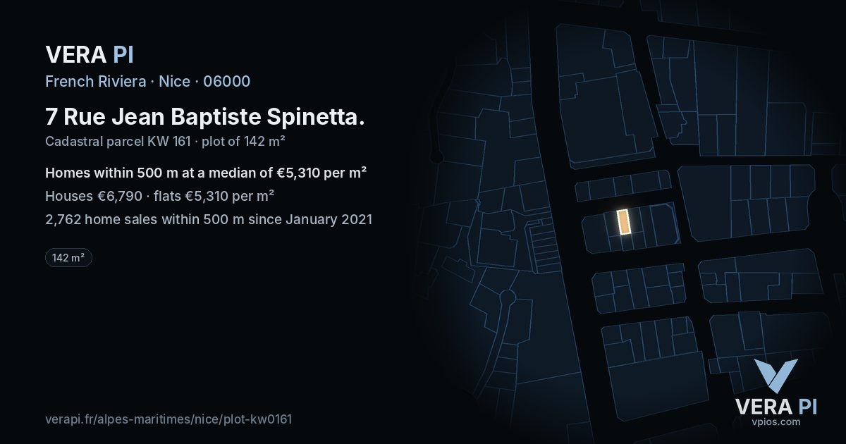 7 Rue Jean Baptiste Spinetta, Nice at night – the plot lit, the parcels around coloured by the prices near them