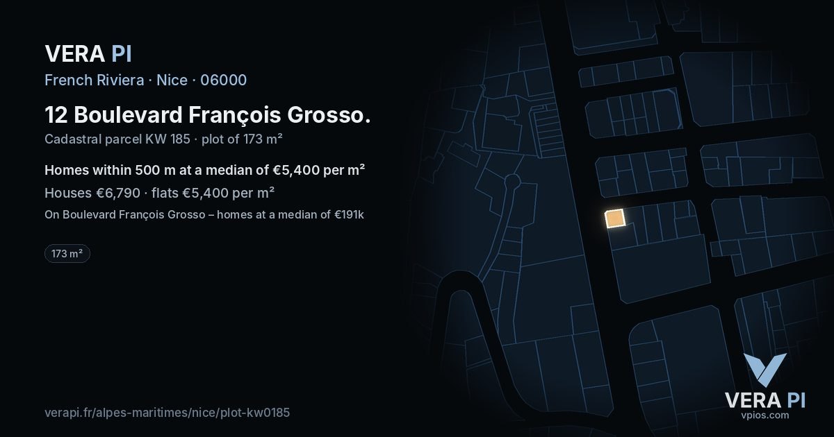 12 Boulevard François Grosso, Nice at night – the plot lit, the parcels around coloured by the prices near them