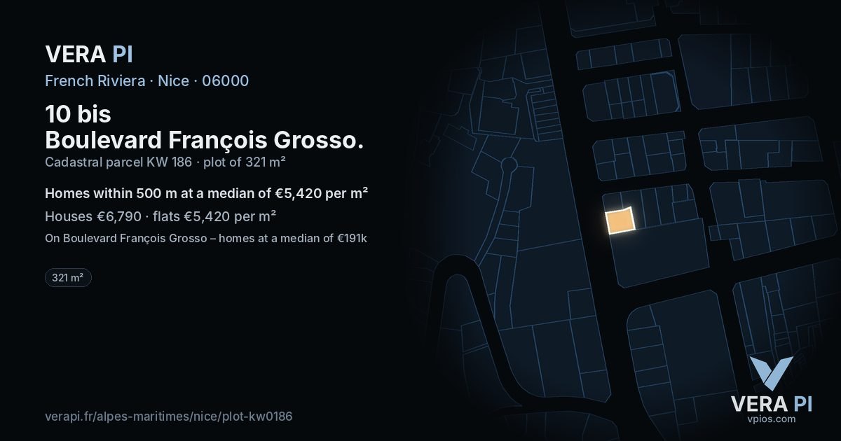 10 bis Boulevard François Grosso, Nice at night – the plot lit, the parcels around coloured by the prices near them