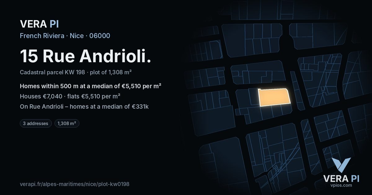 15 Rue Andrioli, Nice at night – the plot lit, the parcels around coloured by the prices near them