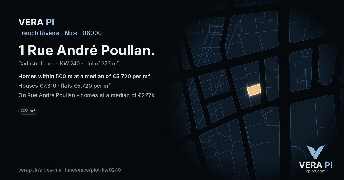 1 Rue André Poullan, Nice at night – the plot lit, the parcels around coloured by the prices near them
