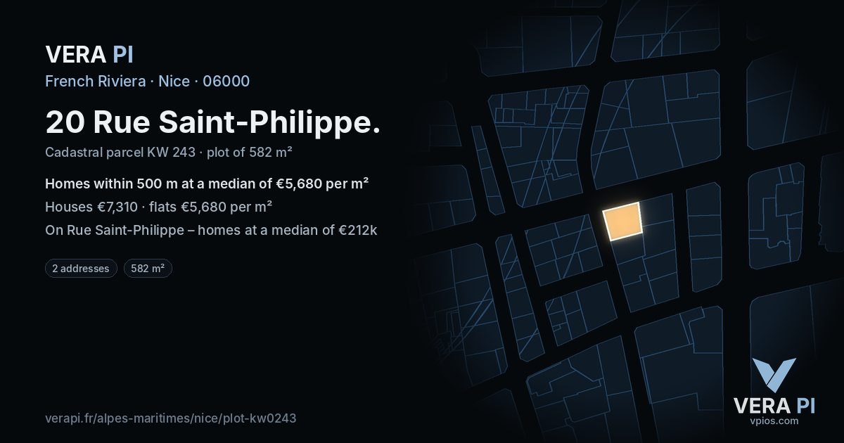 20 Rue Saint-Philippe, Nice at night – the plot lit, the parcels around coloured by the prices near them