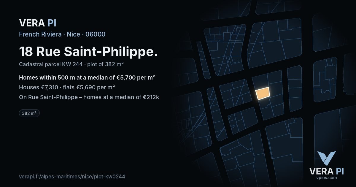 18 Rue Saint-Philippe, Nice at night – the plot lit, the parcels around coloured by the prices near them