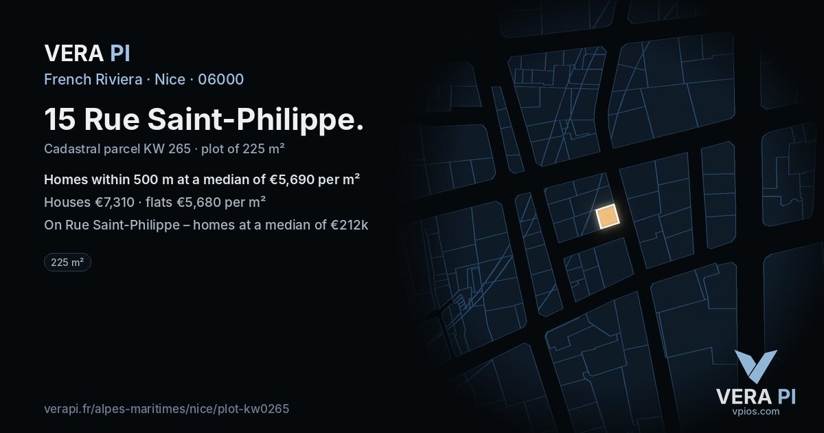 15 Rue Saint-Philippe, Nice at night – the plot lit, the parcels around coloured by the prices near them