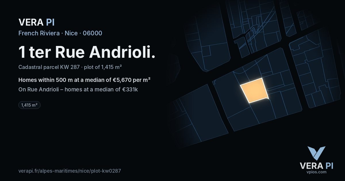 1 ter Rue Andrioli, Nice at night – the plot lit, the parcels around coloured by the prices near them
