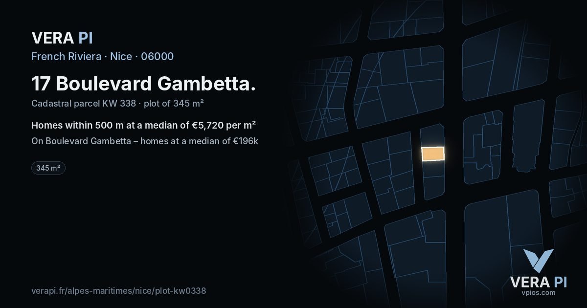 17 Boulevard Gambetta, Nice at night – the plot lit, the parcels around coloured by the prices near them