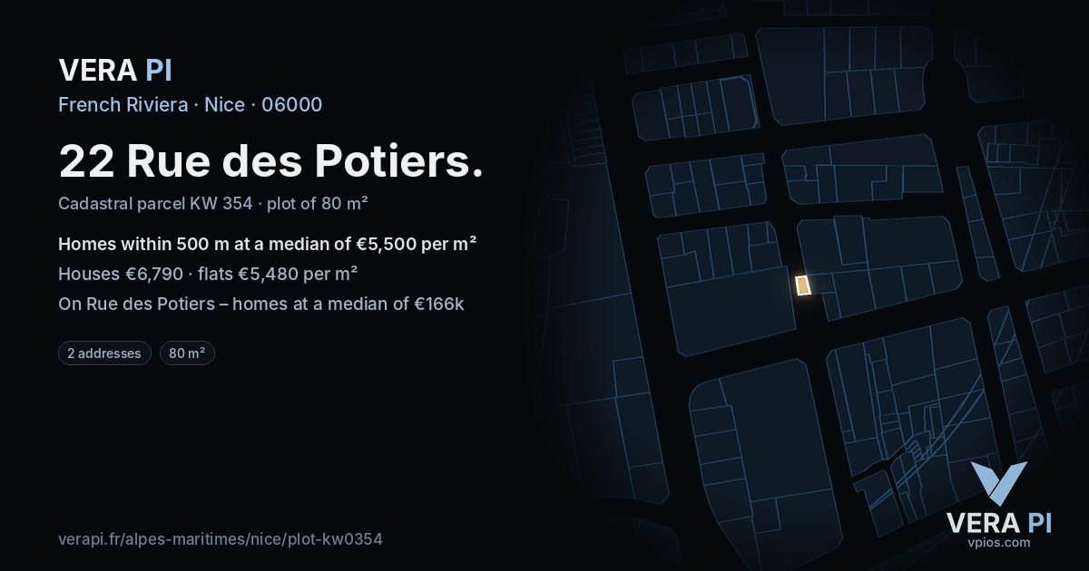 22 Rue des Potiers, Nice at night – the plot lit, the parcels around coloured by the prices near them