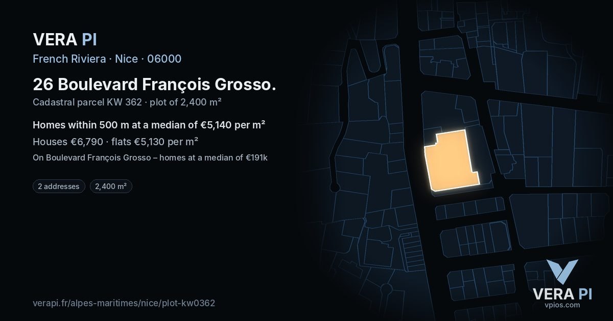 26 Boulevard François Grosso, Nice at night – the plot lit, the parcels around coloured by the prices near them
