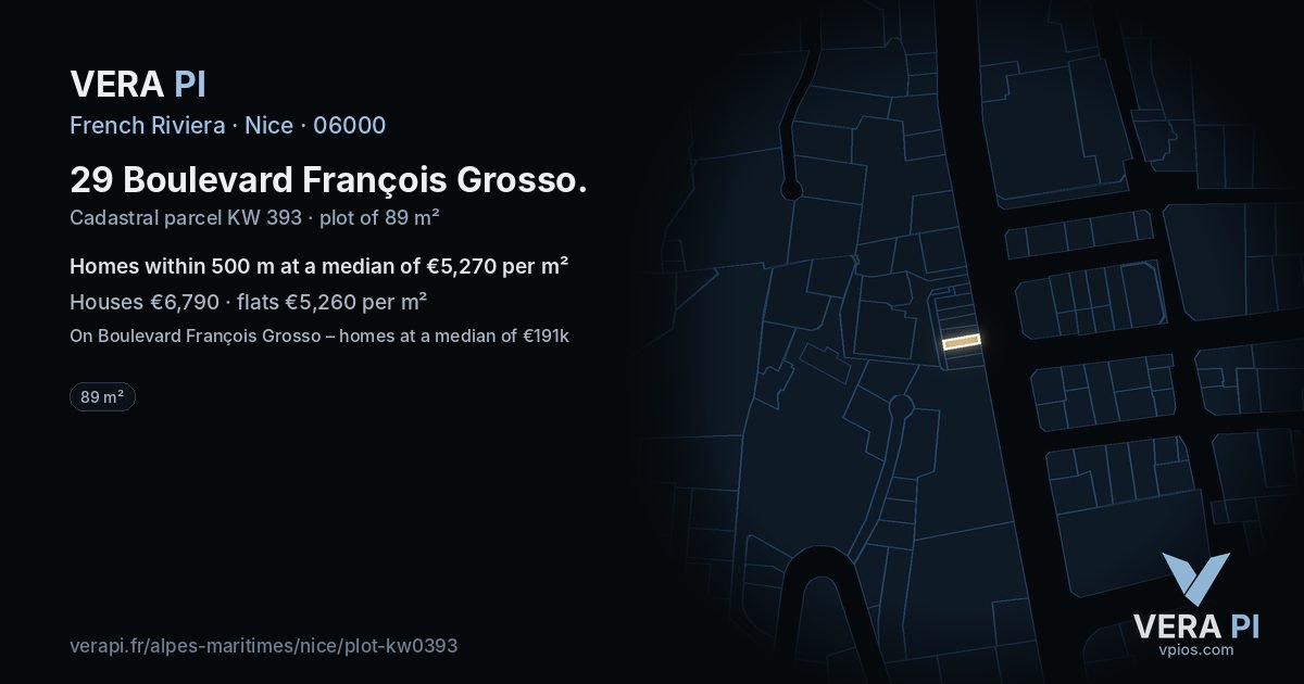 29 Boulevard François Grosso, Nice at night – the plot lit, the parcels around coloured by the prices near them