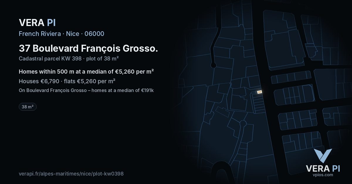 37 Boulevard François Grosso, Nice at night – the plot lit, the parcels around coloured by the prices near them
